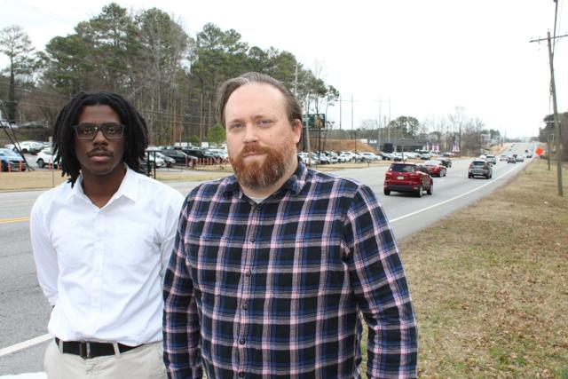Sam Foster and Matt Stigall with A Better Cobb discuss pedestrian safety in Cobb County